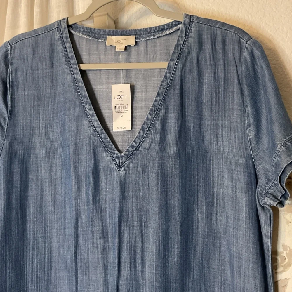 LOFT Outlet Blue V-Neck Chambray Dress - Picture 2 of 5